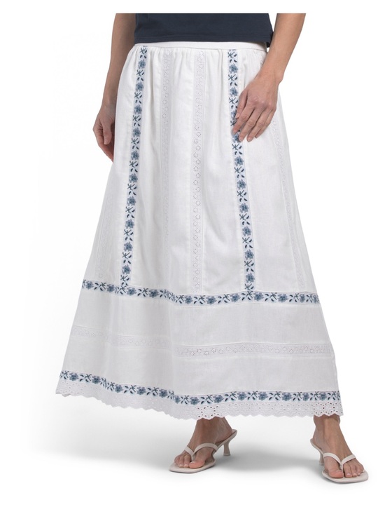 Caroline Constas Dresses & Skirts - Caroline Constas White Linen Skirt with Embroidery